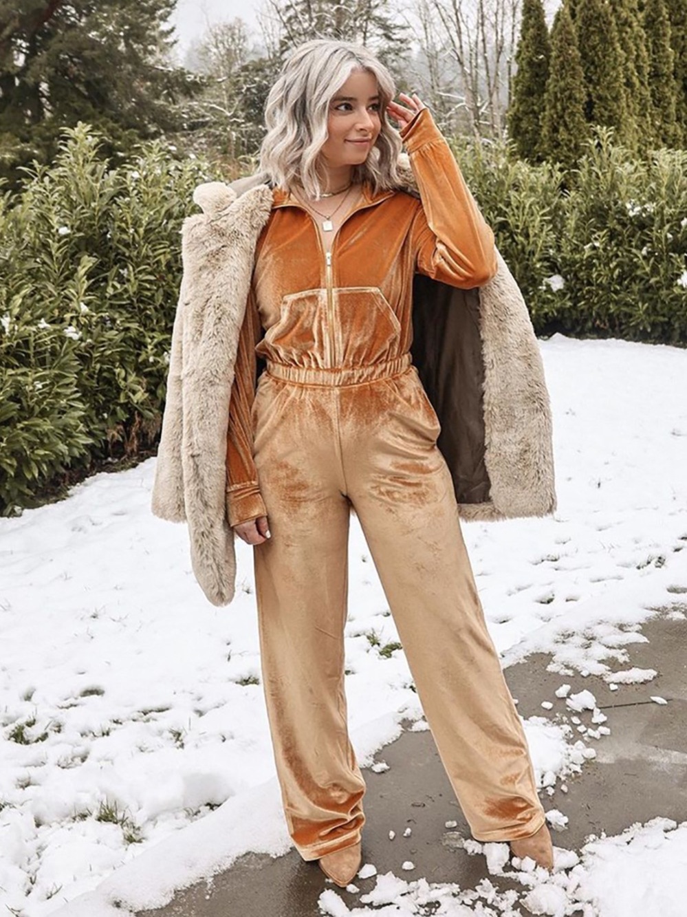 Fabletic- Velour Zip-Up Wide Leg Onesie